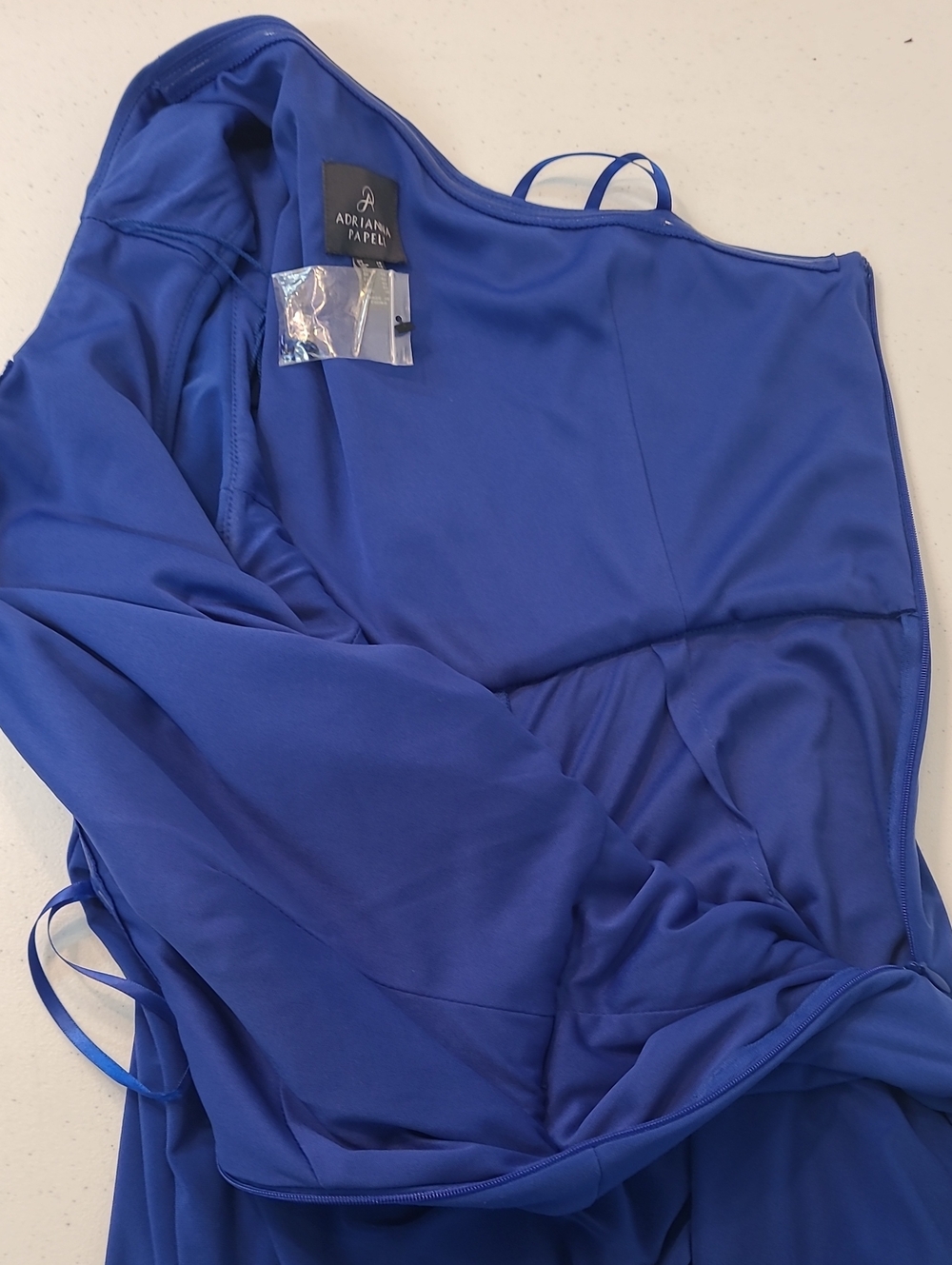 Adrianna Papell One-Shoulder Brillant Sapphire Gown Size 14 Sparkly Accents - Picture 10 of 13